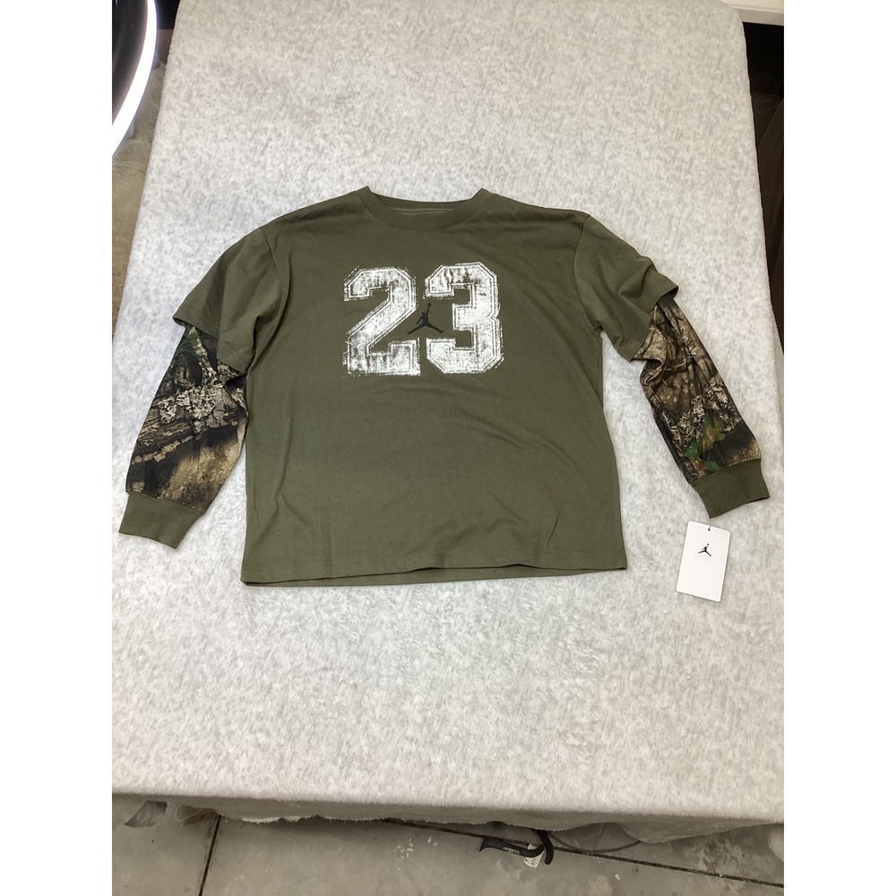 Jordan Boys XL  Olive Camo Layered Long Sleeve Graphic T-Shirt 95F669-E6F